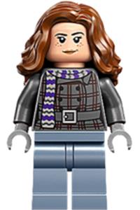 Hermione Granger Minifigure - Hermione Granger wearing a dark bluish gray jacket with a scarf - hp588