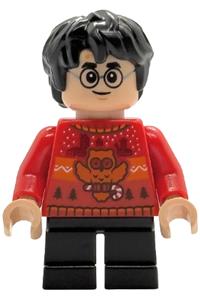 Harry Potter Holiday Sweater - Harry Potter wearing a red holiday sweater with black short legs - hp589