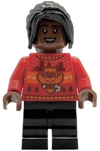 Angelina Johnson Holiday Sweater - Angelina Johnson wearing a red holiday sweater and black medium legs - hp593