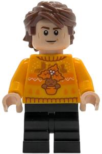 Cedric Diggory Holiday Sweater - Cedric Diggory wearing a bright light orange holiday sweater and black medium legs - hp596