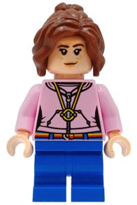 Hermione Granger Minifigure - Hermione Granger wearing a bright pink hoodie and a time turner necklace - hp606
