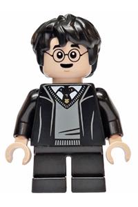 Harry Potter Minifigure - Harry Potter wearing Hogwarts robe and black tie with a surprised expression - hp607