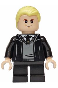 Draco Malfoy Minifigure - Draco Malfoy wearing a Hogwarts robe, black tie, and a grin - hp608