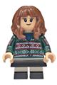 Hermione Granger wearing a dark green sweater with printed arms, a black skirt, and short legs with white stripes - hp611