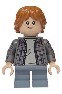 Ron Weasley Minifigure - Ron Weasley wearing a plaid shirt with printed arms and sand blue short legs - hp612