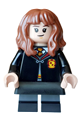 Hermione Granger wearing a Gryffindor robe clasped, black skirt, black short legs with dark bluish gray stripes and grin/cat face - hp617