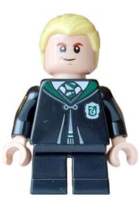 Draco Malfoy Minifigure - Draco Malfoy with a grin/surprised expression wearing a black Slytherin robe and short legs - hp622