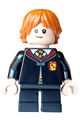 Ron Weasley with lopsided grin/scared open mouth and cheek lines, wearing Gryffindor robe clasped over sweater, shirt and tie, black short legs - hp628