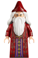 Albus Dumbledore with white hair wearing a dark red robe with copper leaves and printed arms - hp637