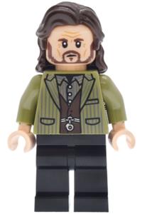 Sirius Black Minifigure - Sirius Black with dark brown hair wearing an olive green jacket and black plain legs - hp639