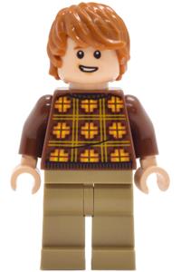 Ron Weasley Minifigure - Ron Weasley wearing a reddish brown sweater with yellow and orange plaid - hp644
