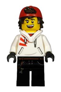 Jack Davids Minifigure - Jack Davids with white hoodie with backwards cap and hood folded down - hs037