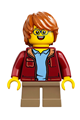 Boy with glasses, dark red jacket, dark orange hair tousled with side part - idea055