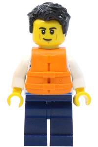 Sailor Minifigure - Male sailor wearing a life jacket with dark blue legs - idea097