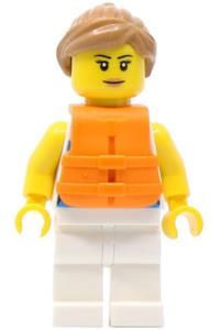 Sailor Minifigure - Female sailor wearing a life jacket with white legs - idea098