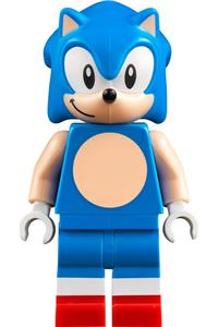 Sonic the Hedgehog Minifigure - Sonic the Hedgehog with light nougat face and arms, featuring a grin to the right - idea104