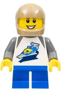 Cosmic Cardboard Adventurer - Cardboard adventurer in a dark tan motorcycle helmet with a 918 Classic Space torso - idea105