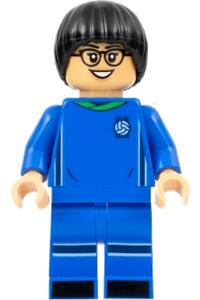Soccer Player, Female, Blue Uniform, Medium Tan Skin, Black Bowl Cut, Glasses idea128