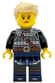Viking Shield-Maiden with tan hair, wearing dark bluish gray and silver armor, and dark blue legs with trim - idea170