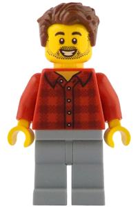 Rob the Fan Designer Minifigure - Rob the Fan Designer wearing a red plaid flannel shirt and light bluish gray legs - idea226