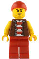 Bo'sun Will is a pirate wearing a reddish brown vest over a red and white striped shirt with red legs - idea237