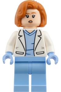 Dana Scully Minifigure - Dana Scully wearing bright light blue scrubs and a white lab coat - idea281