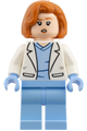 Dana Scully wearing bright light blue scrubs and a white lab coat - idea281