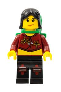Xtreme Stunts Sky Lane Minifigure - Minifigure with black female hair, carrying a green backpack with a sleeping bag from Xtreme Stunts Sky Lane - ixs012