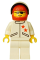 Minifigure with white jacket with 2 stars, white legs, red helmet, and black visor - jstr009