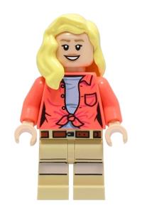 Dr. Ellie Sattler Minifigure - Dr. Ellie Sattler wears a coral shirt with her hair over her shoulder - jw116