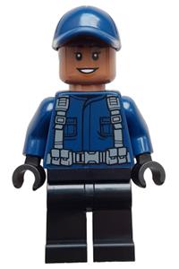ACU Guard / Driver Minifigure - Female ACU guard/driver with a dark blue cap, black legs, and a smile - jw123