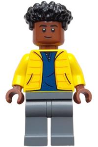 Darius Minifigure - Darius wearing a yellow jacket over a dark blue shirt with dark bluish gray legs - jw125