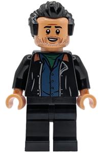 Dr. Ian Malcolm Minifigure - Dr. Ian Malcolm wearing an open vest over a dark blue shirt - jw152