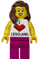 Female minifigure wearing a LEGOLAND Park top with an I Brick logo - llp001