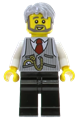 LEGOLAND Park train conductor wearing a pinstripe vest with a red tie and pocket watch pattern - llp002