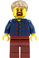 Male minifigure from LEGOLAND Park with dark blue plaid button shirt pattern and dark tan short tousled hair - llp003