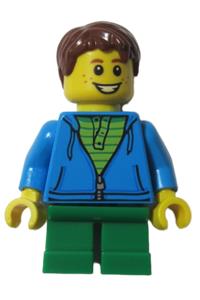 LEGOLAND Park Boy with Reddish Brown Hair, Hoodie with Zipper over Lime and Green Striped Shirt and Green Legs llp007