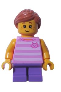 LEGOLAND Park Girl with Medium Nougat Ponytail, Bright Pink Striped Cat Shirt and Medium Lavender Legs llp010