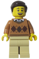 LEGOLAND Park Male with Dark Brown Hair, Medium Nougat Torso Argyle Sweater, Tan Legs - llp015