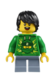 LEGOLAND Park Boy with Black Hair, Green Ninjago Hoodie, Sand Blue Short Legs - llp017