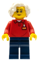 LEGOLAND Park Worker Older Female, Glasses, White Hair, Red Polo Shirt with \LEGOLAND\ on Back and Dark Blue Legs - llp026