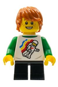 LEGOLAND Park Boy with Reddish Brown Hair, White and Green Spaceman Shirt, Black Short Legs llp029