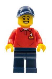 LEGOLAND Park Worker Male with Dark Blue Hat, Red Polo Shirt with \LEGOLAND\ on Back and Dark Blue Legs llp030