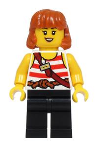 LEGOLAND Pirate Splash Battle Attendant - Female LEGOLAND Pirate Splash Battle ride attendant with white tank top, black legs, and dark orange hair - llp035