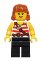 Female LEGOLAND Pirate Splash Battle ride attendant with white tank top, black legs, and dark orange hair - llp035