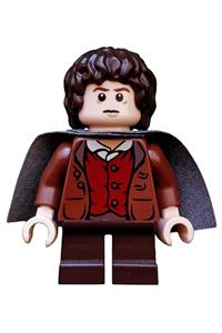 Frodo Baggins Minifigure - Frodo Baggins wearing a dark bluish gray cape - lor003