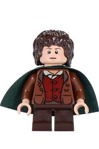 Frodo Baggins Minifigure - Frodo Baggins wearing a dark green cape - lor028