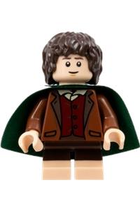 Frodo Baggins Minifigure - Frodo Baggins with light nougat feet wearing a dark green cape - lor112