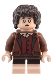 Frodo Baggins Minifigure - Frodo Baggins with a reddish brown jacket and light nougat feet - lor131