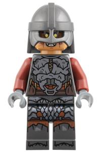 Orc Minifigure - Orc with a medium nougat head, pearl dark gray armor and helmet, and dark red arms - lor165